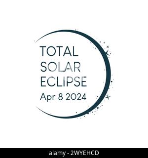 Hand drawn banner total solar eclipse 8 april 2024. Vector design with stars. Stock Vector