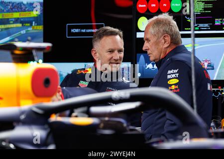 Suzuka, Japan. 05th Apr, 2024. SUZUKA, Japan, 5. April 2024; Christian Horner, Principal of Red Bull Racing and Dr. Helmut Marko, Director of Red Bull F1 and head of Red Bull's driver development programme during the 2024 F1 JAPAN Formula One Grand Prix. SUZUKA Grand Prix circuit, Formel 1 - Fee liable image, photo and copyright © Mark PETERSON/ATP Images (PETERSON Mark /ATP/SPP) Credit: SPP Sport Press Photo. /Alamy Live News Stock Photo