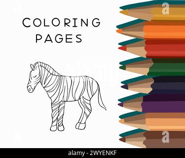 Vector isolated illustration of a zebra coloring page. Tasks for kindergarten. Coloring book for preschool children. Stock Vector