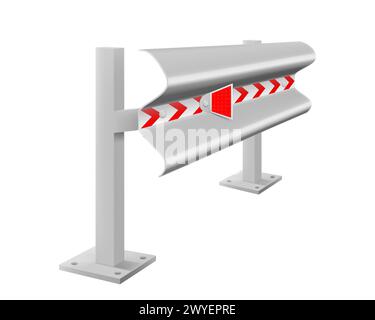 Metallic road barrier fence, isolated on white background. Design elements of the guardrails. Realistic 3d roadblock for safety on highway. Vector ill Stock Vector