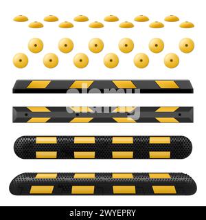 Speed bump element or obstacle on the road to reduce speed on the road. Sleeping policeman. Road safety regulations. Lying Policeman isolated on white Stock Vector