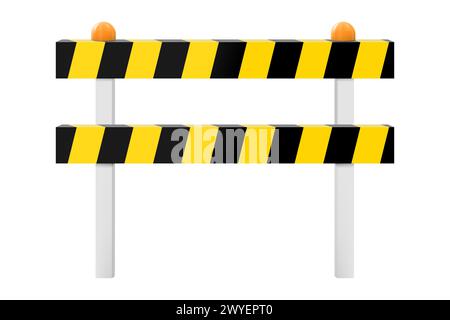 Striped yellow and black barriers for blocking road. Realistic 3d Vector illustration of a guardrail, isometric concrete road barrier fence, isolated Stock Vector
