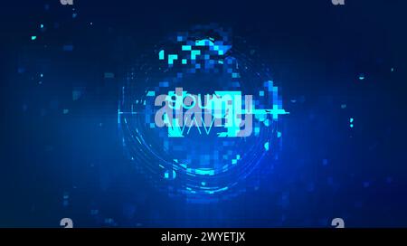 Sound wave circle visualization on blue background. Stock Vector