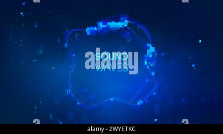 Sound wave circle visualization on blue background. Stock Vector