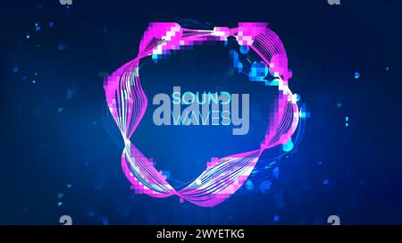 Sound wave circle visualization on blue background. Stock Vector
