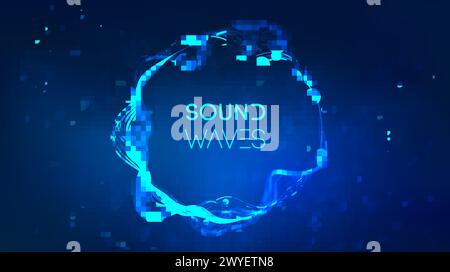 Sound wave circle visualization on blue background. Stock Vector