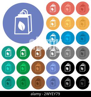 Eco bag multi colored flat icons on round backgrounds. Included white, light and dark icon variations for hover and active status effects, and bonus s Stock Vector