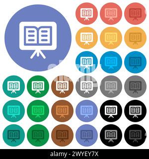 Orchestral music sheets stand solid multi colored flat icons on round backgrounds. Included white, light and dark icon variations for hover and active Stock Vector