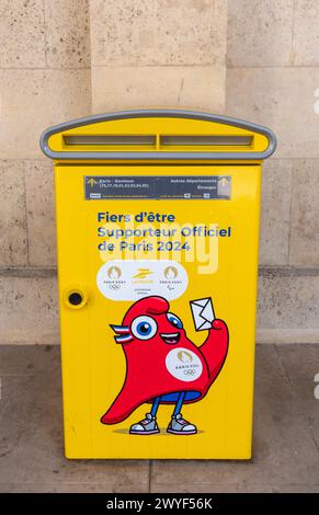 Paris, France - 04 01 2024 : mailbox with the mascot of the Olympic games Stock Photo