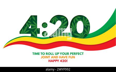 420 Weed Day International Holiday greeting card, banner, poster. Vector illustration with numbers 420 made from marijuana cannabis leaves isolated on Stock Vector