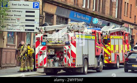 Glasgow, Scotland, UK.6h April, 2024: Four fire engines attend an incident on high street resulting on power outages centered around the old black bull pub.Credit Gerard Ferry /Alamy Live News Stock Photo