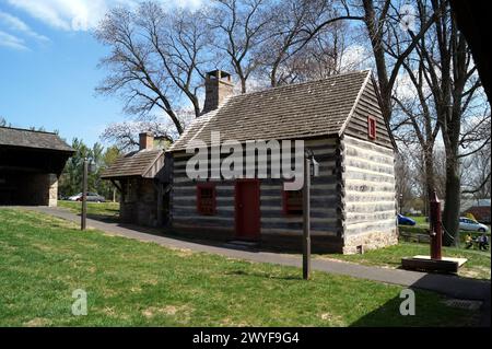 Traditional Appalachian log cabin, on display at the Mercer Museum and Library, Doylestown, PA, USA Stock Photo