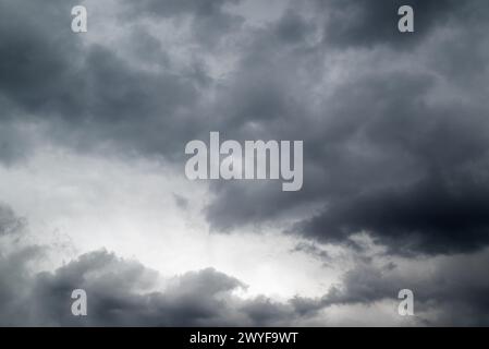 Dark grey storm clouds background. Stock Photo