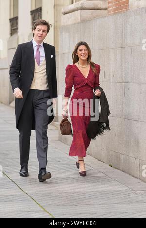 April 6, 2024, Madrid, Madrid, Spain: Guest arrives at the wedding of Jose Luis Martinez Almeida, major of Madrid, and Teresa Urquijo at Sagrado Corazon and San Francisco de Borja Church on April 6, 2024 in Madrid, Spain (Credit Image: © Jack Abuin/ZUMA Press Wire) EDITORIAL USAGE ONLY! Not for Commercial USAGE! Stock Photo