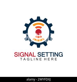 signal setting logo with gear and signal composition, logo for setting Connection, Signal, Internet, Telephone, Radio, Computer, Wifi, Communication, Stock Vector