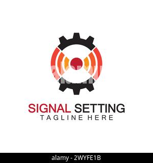 signal setting logo with gear and signal composition, logo for setting Connection, Signal, Internet, Telephone, Radio, Computer, Wifi, Communication, Stock Vector