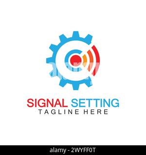 signal setting logo with gear and signal composition, logo for setting Connection, Signal, Internet, Telephone, Radio, Computer, Wifi, Communication, Stock Vector