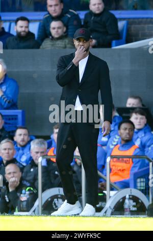 Liverpool, UK. 06th Apr, 2024. Vincent Kompany, the manager of Burnley looks on. Premier League match, Everton v Burnley at Goodison Park in Liverpool on Saturday 6th April 2024. this image may only be used for Editorial purposes. Editorial use only, pic by Chris Stading/Andrew Orchard sports photography/Alamy Live news Credit: Andrew Orchard sports photography/Alamy Live News Stock Photo