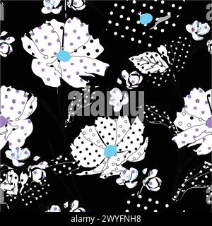 Flowers seamless pattern. vector illustration. Abstract flowers, floral vector with leaves Stock Vector
