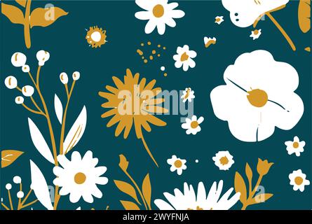Flowers seamless pattern. vector illustration. Abstract flowers, floral vector with leaves Stock Vector