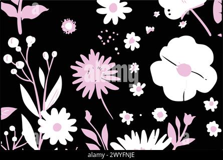 Flowers seamless pattern. vector illustration. Abstract flowers, floral vector with leaves Stock Vector