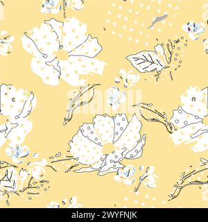 Flowers seamless pattern. vector illustration. Abstract flowers, floral vector with leaves Stock Vector