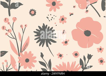 Big flowers vector seamless illustration pattern Stock Vector