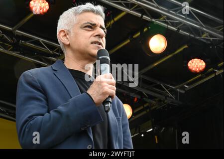 London, UK. Sadiq Khan, Mayor of London. Vaisakhi Festival in Trafalgar Square. Vaisakhi a celebration of Sikh and Punjabi Culture returned to Trafalgar Square this April. Stock Photo