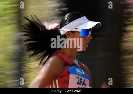 Podebrady, Czech Republic. 6th Apr, 2024. ALEJANDRA ORTEGA of Mexoco in feature during the women's 20km walk of the WA Race Walking Tour Gold Meeting at Podebrady in the Czech Republic. (Credit Image: © Slavek Ruta/ZUMA Press Wire) EDITORIAL USAGE ONLY! Not for Commercial USAGE! Stock Photo