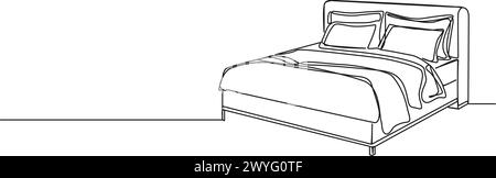 continuous single line drawing of double bed, line art vector illustration Stock Vector