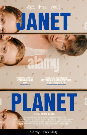 Janet Planet (2023) directed by Annie Baker and starring Julianne Nicholson, Zoe Ziegler, Luke Philip Bosco and June Walker Grossman. 11-year-old Lacy spends the summer of 1991 at home, enthralled by her own imagination and the attention of her mother, Janet. As the months pass, three visitors enter their orbit, all captivated by Janet. US one sheet poster.***EDITORIAL USE ONLY*** Credit: BFA / A24 Stock Photo