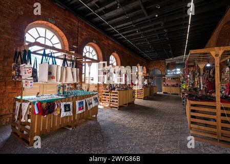 Belem, Brazil - December 24, 2023: Souvenir shops inside the Solar da Beira historical building at Ver o Peso market area. Stock Photo