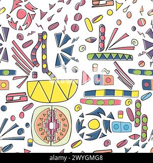 Doodle geometric colorful shapes seamless Stock Vector