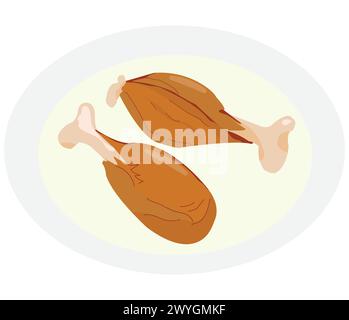 Isolated roasted chicken legs on a plate; two artistic chicken legs on a plate; fastfood icon to print as a logo; patch; gift; badge; sign; label; pos Stock Vector