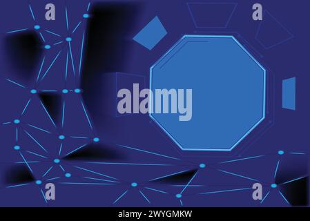 Announcement banner with connected dots with lines; futuristic design with octagonal shape for text Stock Vector