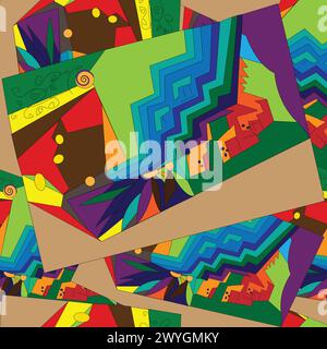 Abstract geometric colorful seamless unique design; abstract card with abstract landscape Stock Vector