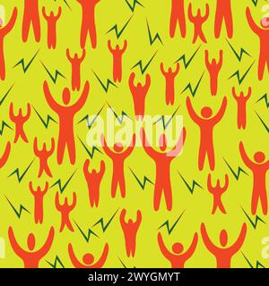 abstract silhouettes of people with raised hands seamless pattern; vector illustration Stock Vector