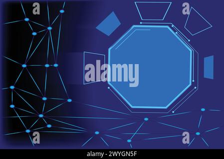Octagonal futuristic space for text with web of dots Stock Vector