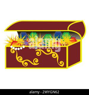Vector illustration with chest of pirates colorful gems Stock Vector