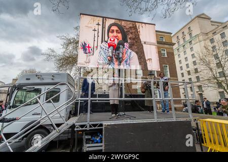 Friday 5th April 2024 Whitehall, London, UK.   Thousands rally for Palestine on the annual Al-Quds day march and rally in London.  The March started at the Home Office and ended for a rally in Whitehall near Downing Street London. Abdullah Bailey/Alamy Live News Stock Photo