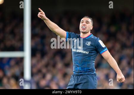 Dublin, Ireland. 07th Apr, 2024. James Lowe of Leinster during the Investec Champions Cup, Round of 16 match between Leinster Rugby and Leicester Tigers at Aviva Stadium in Dublin, Ireland on April 6, 2024 (Photo by Andrew SURMA/ Credit: Sipa USA/Alamy Live News Stock Photo