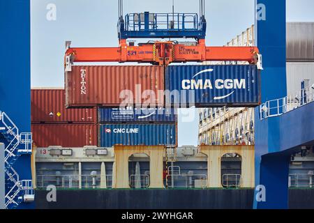 Container terminal, seaport, Cartagena de Indias, Bolivar, Colombia, South America. Stock Photo