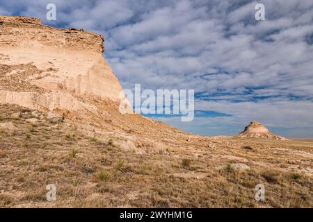 Part of a two mile trail used by visitors to view the Pawnee Buttes. Dramatic landmarks that can be viewed from many different angles. Stock Photo