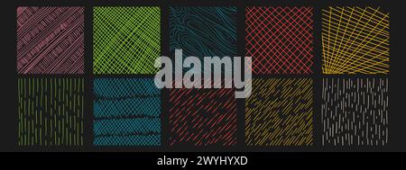 Set of textures with different patterns. Vector scribble, horizontal and wave strokes collection Stock Vector