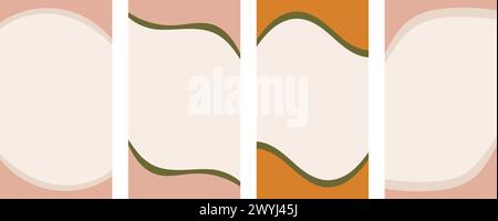 Set of varied shapes for use in vertical stories, promo site headers and footers. Decorative frame separator for imaginative design presented in a basic vector flat style. Boho-inspired colors with a natural feel. Stock Vector
