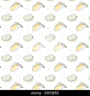 Seamless pattern with mango, tropical fruit background. Vector illustration can used for wrapping paper, backdrop, poster, wallpaper. Mango outline sk Stock Vector