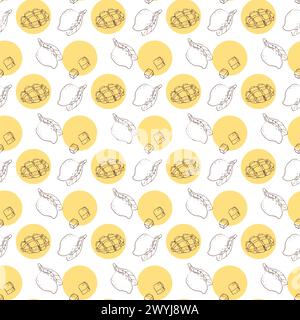 Seamless pattern with mango, tropical fruit background with round. Vector illustration can used for wrapping paper, backdrop, poster, wallpaper. Mango Stock Vector