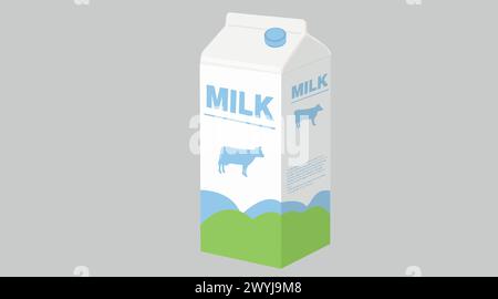 Vector Isolated Illustration of a Milk Box or Carton. Cow Milk vectorial illustration. Stock Vector