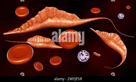 3d rendering protozoans of the genus Trypanosoma, it causes Human African trypanosomiasis, also known as sleeping sickness Stock Photo