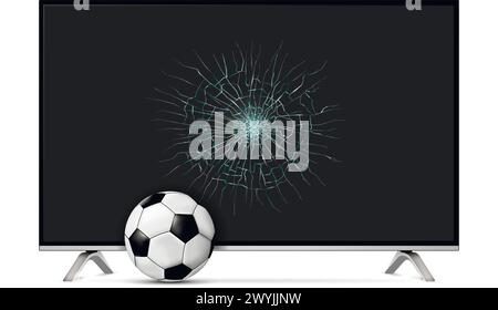 Smart tv broken screen and soccer ball. Vector illustration. Stock Vector